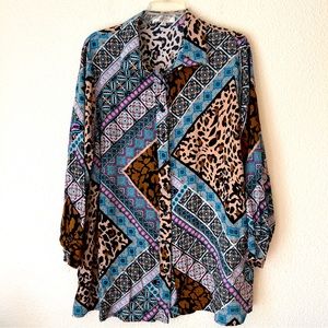 Purple Rain button down shirt animal print geometric shirt blouse Sz 2X